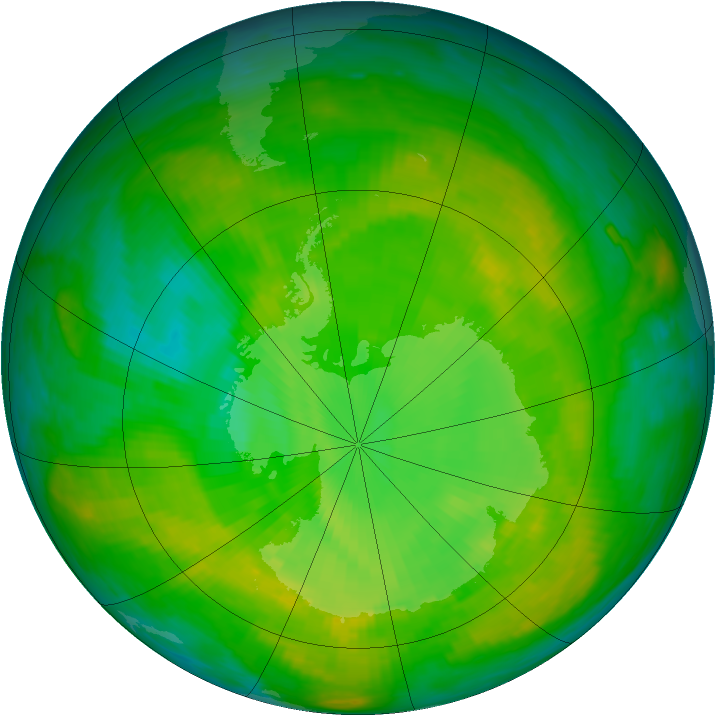 Antarctic ozone map for 10 December 1988